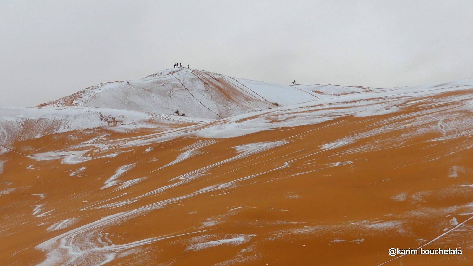 Saharę, jeden z najgorętszych i najsuchszych obszarów świata, czasem pokrywa śnieg. Fot. Karim Bouchetata