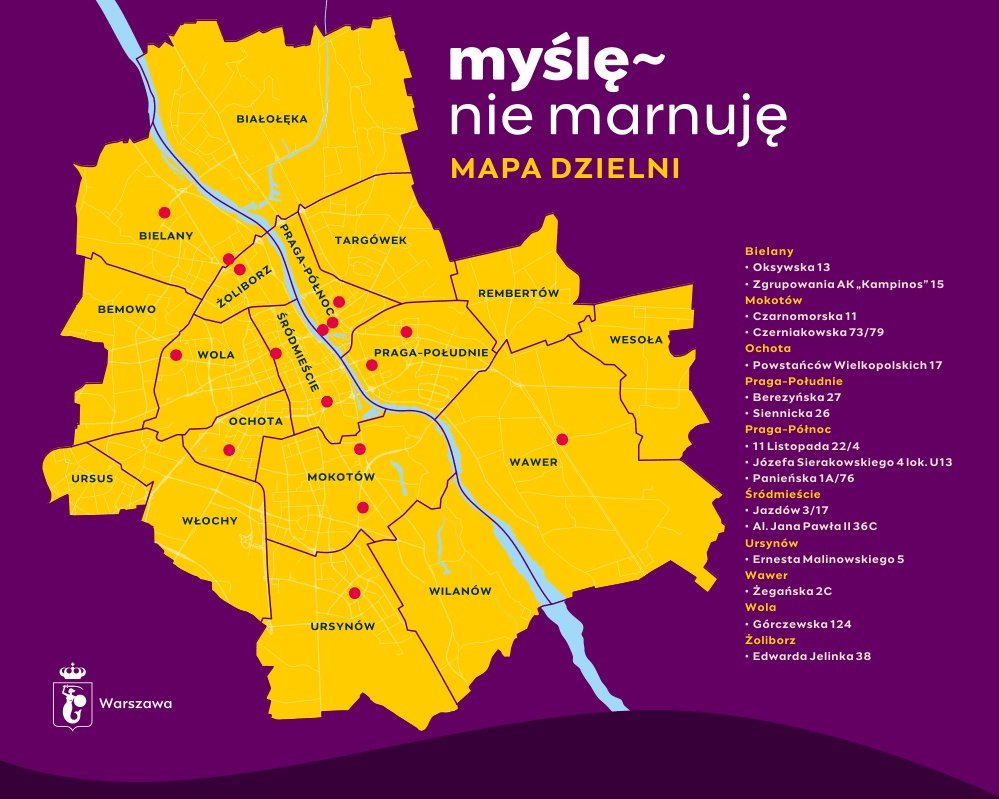 Mapa warszawskich dzielni